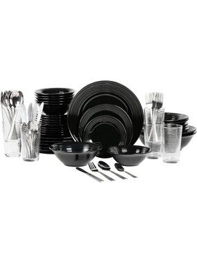 Elegant Black Round 62-Piece Dinnerware Set for 6 - Modern Tableware Essentials